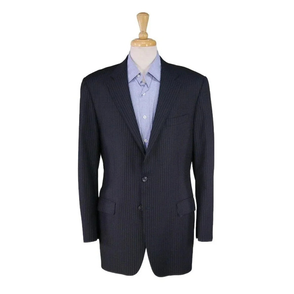 Hickey-Freeman Current Lindsey Navy Blue Pinstripe 2-Btn Suit Jacket Blazer 42L - Picture 1 of 9